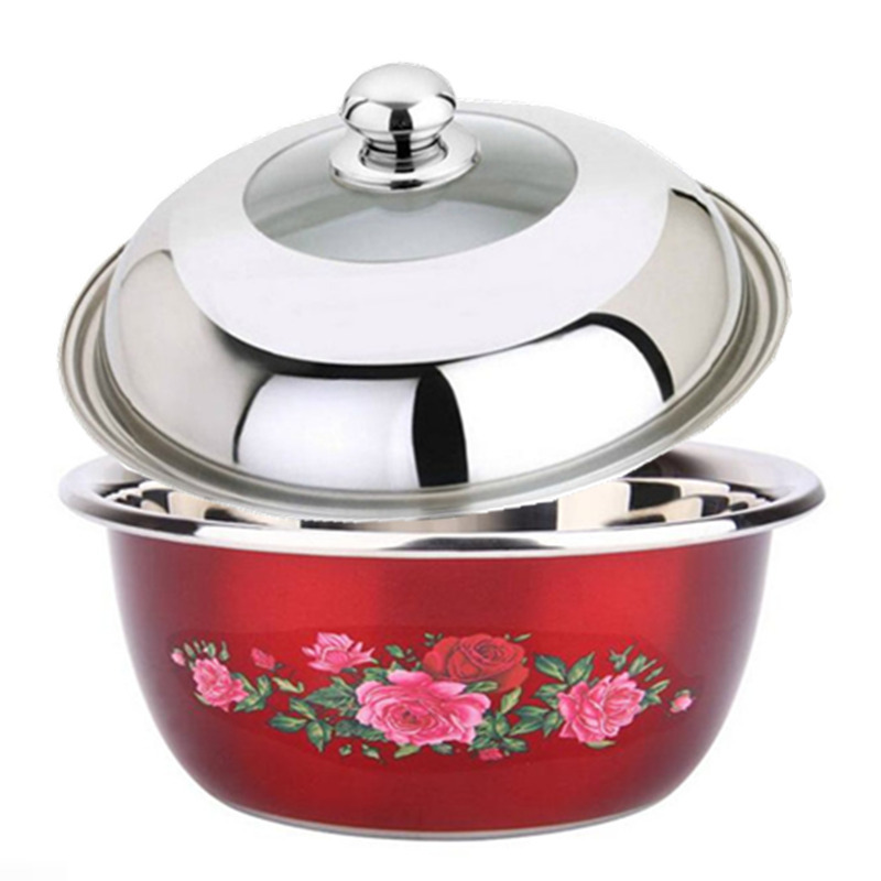 2F32cm不鏽鋼發麵盆帶蓋子和面盆特厚加厚韓式漂亮洗菜盆彩色大湯