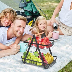 Multi-Layer Portable Fruit Basket Removable Three-Layer Wooden Basket Living Room Kitchen Bread Snack Storage Rack Storage Basket