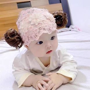 Baby Girl Hair Band Protecting Fontanelle Newborn Wig Headwear Baby Hair Accessories Girl Pearl Flower Princess Hairband Korean
