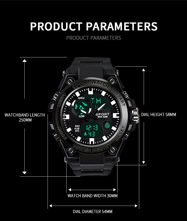 Men's Sports Watch Waterproof Electronic Multi-functional Led_voghion.com