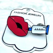 韩版新款嘴唇针筒合金滴油胸花 brooch别针跨境外贸服装配饰批发