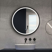 酒店浴室鏡子除霧帶燈觸空led衛生間燈鏡壁掛鋁框衛浴鏡圓形梳妝