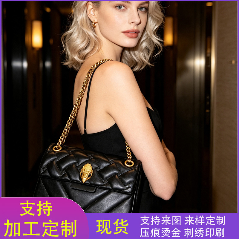 Small square women's shoulder crossbody bag, cross-border bestseller, quilted chain bag, vintage eagle head shoulder bag