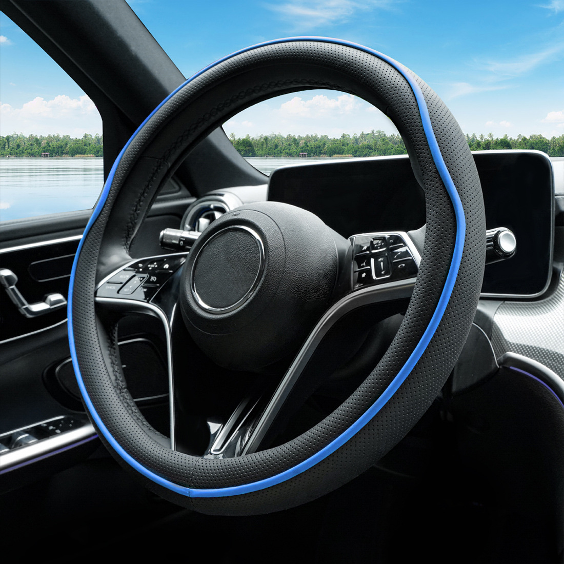 Car Steering Wheel Cover, Nappa Leather, All-Season, Stylish, Wear-Resistant, Cross-Border Hot-Selling Steering Wheel Protector