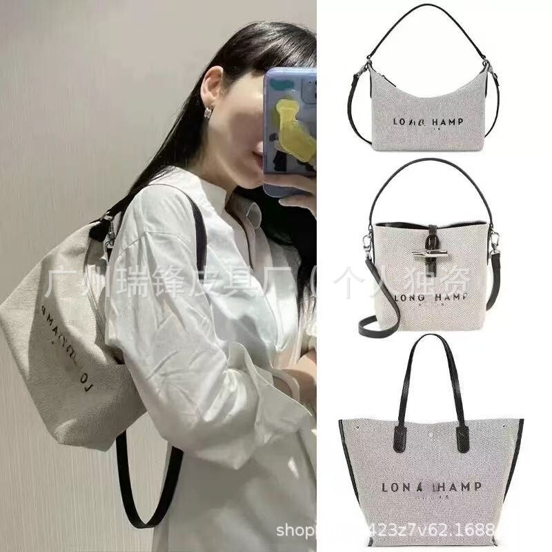 New Dragon-Embellished Bamboo Canvas Bucket Bag, Large Simple Versatile Handbag, Shoulder Crossbody Women's Bag, Trendy Tofu Bag
