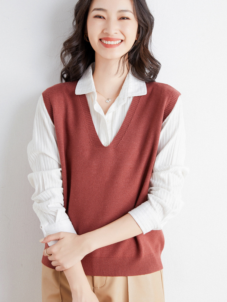 Chaleco sin Capucha para Mujer, Estilo Nuevo Otoño/Invierno 2024, Cuello Redondo, Color Sólido, Lana, Viscosa, Tejido de Algodón, Marrón, Elegante, para Ir al Trabajo image 14
