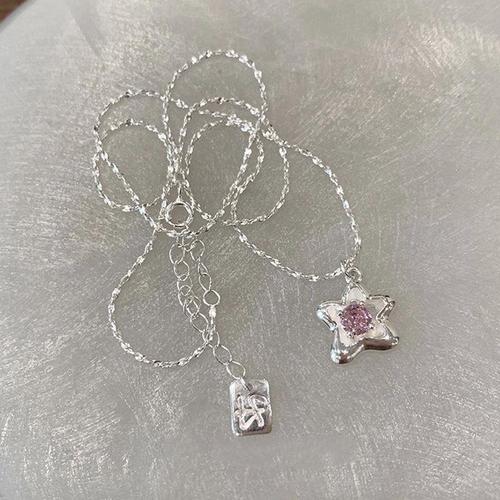 S925 sterling silver pink zirconium star necklace for women  new style light luxury niche design temperament clavicle chain