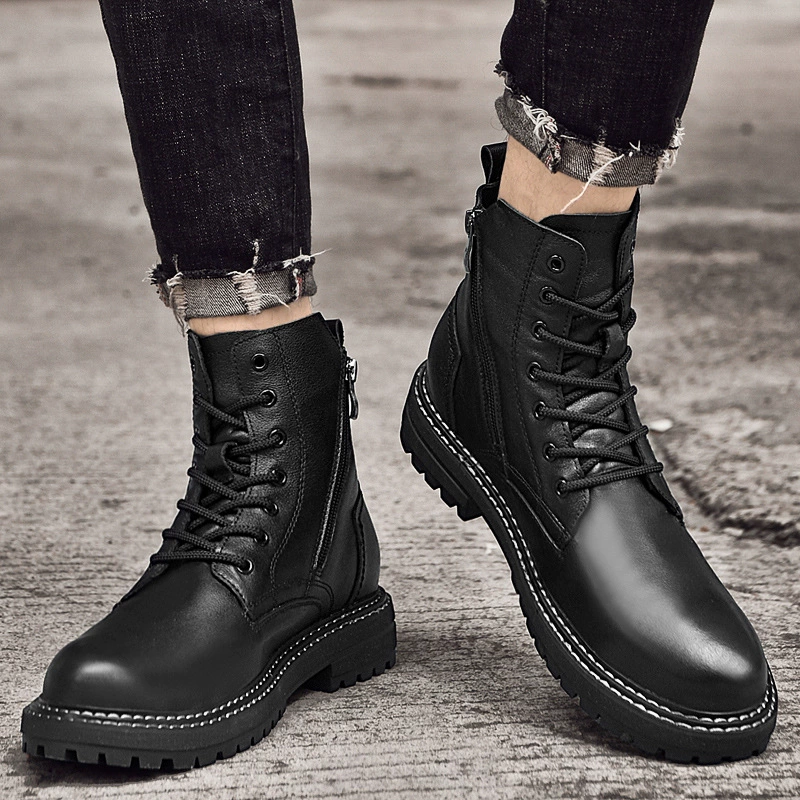 Ботинки Martens Chelsea из кожи, демисезонные, высокий верх, рифлёная подошва, размеры 38–45