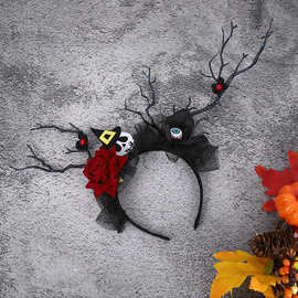 赫拉新款欧美绒布红色玫瑰花头扣派对节日头饰万圣节头箍厂家批发