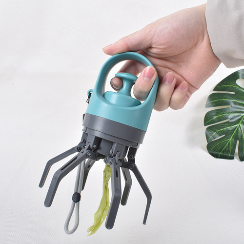 Zero-contact pet toilet picker for dogs when going out, portable six-claw poop scooper, poop picker, garbage bag dispenser