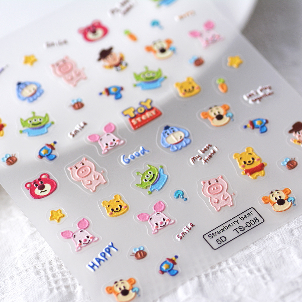 Honey Bear 5D Stereo Relief Nail Stickers, Cute Animal Adhesive Nail Stickers, Kidsren's Handbook Wholesale