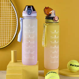 亚马逊跨境磨砂1000ml大容量运动塑料吸管杯健身杯子鸭嘴式弹跳杯