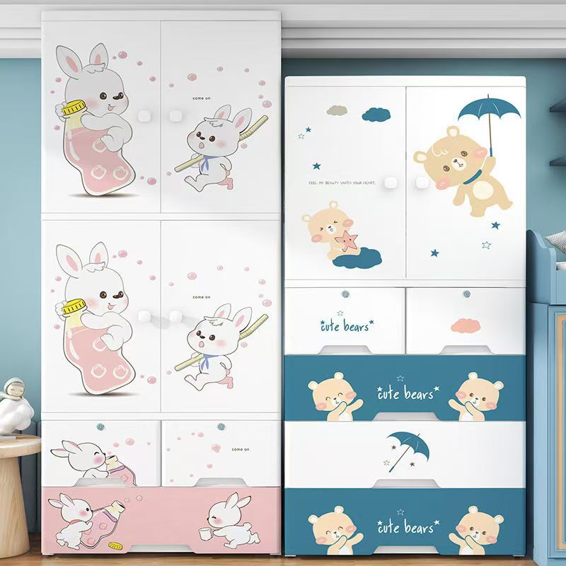 Aumentar 70 caras de ancho armario de dibujos animados para niños dormitorio armario de almacenamiento de ropa juguetes bocadillos cajones multicapa armario de acabado
