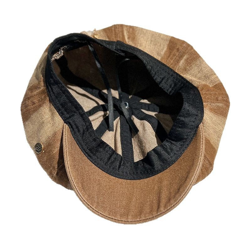 Retro lavado con agua vaquero sombrero de ocho ángulos para mujeres, boina de nube, agujero de moda, sombrero de lengua de pato