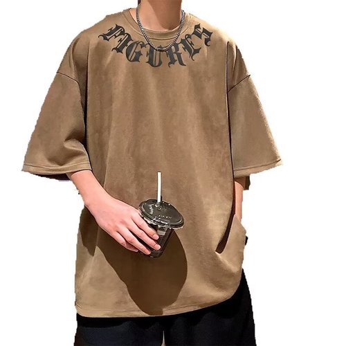 Men's Summer Loose Fit Short Sleeve T-Shirt, Japanese Style Trendy Ins Retro Minimalist Casual Half Sleeve Bodysuit with Faux Fur