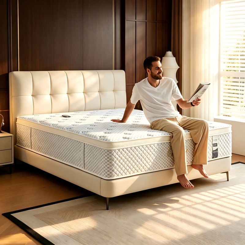 Light blue checkered pocket spring mattress, silent and noise-reducing home soft mattress, breathable latex double bed for bedroom Light blue checkered pocket spring mattress, silent and noise-reducing home soft mattress, breathable latex double bed for bedroom