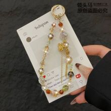 高级精致轻奢串珠水晶珠手机链合金蝴蝶高级感金箔珠钥匙扣手腕链