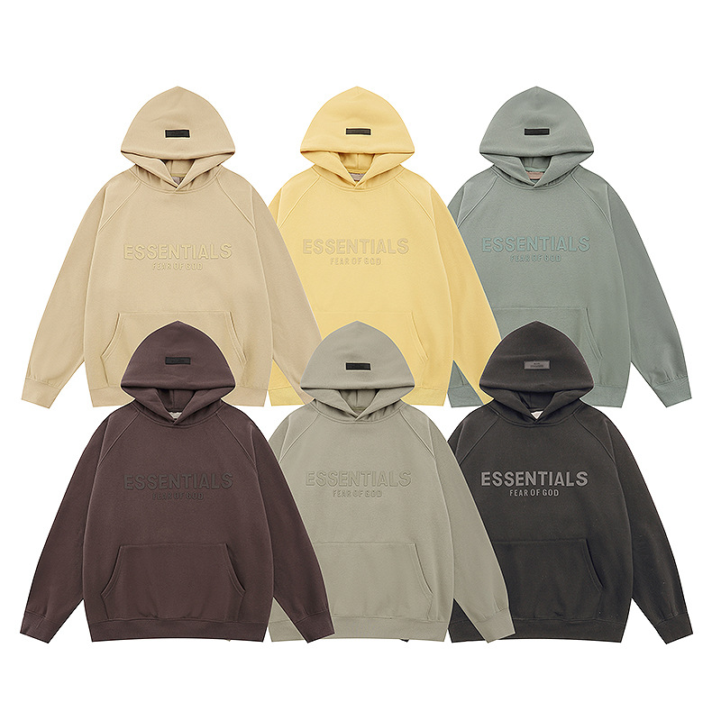 Essentials Stereo Letter Print Velvet Hooded Sweatshirt Fog Men's and Women's Youth Street Hip-Hop Jacket