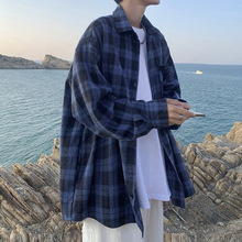 春秋衣服男士长袖衬衫格子外套ins高街日系复古潮流痞帅衬衣春装