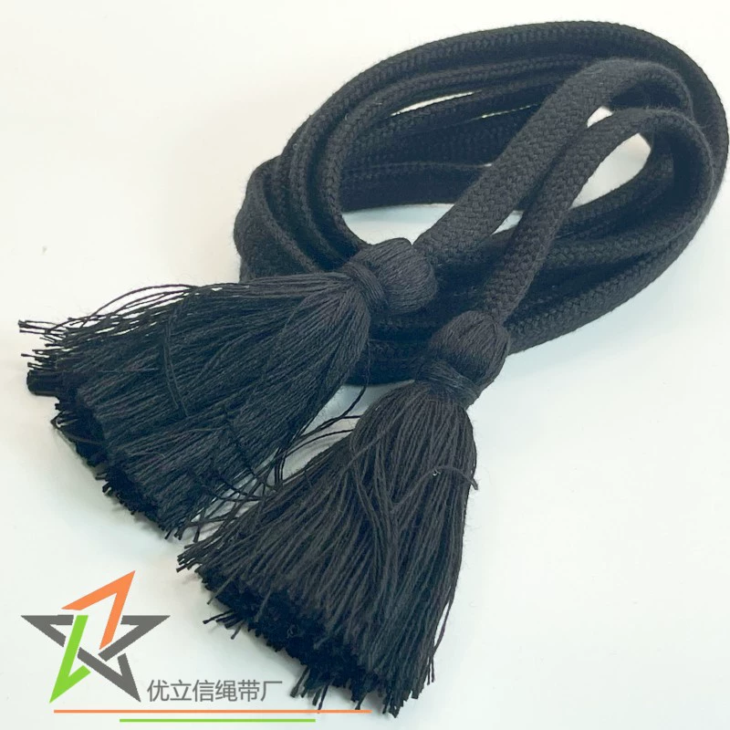 Черный хлопковый полый плоский ремень шириной 1 см, двухслойная лямка с кисточками, пояс для одежды, шляпы и брюк, пояс с завязками на талии, пояс с завязками для сумки