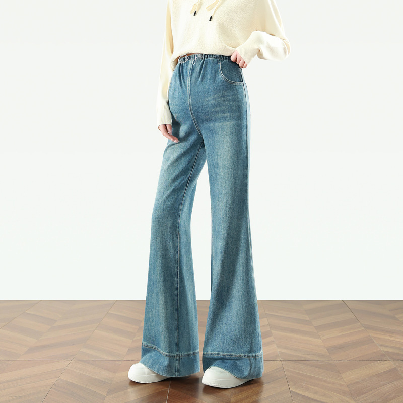 Pregnant women's jeans spring and autumn wear flared pants 2025 new plus size women's belly-free slim pants spring