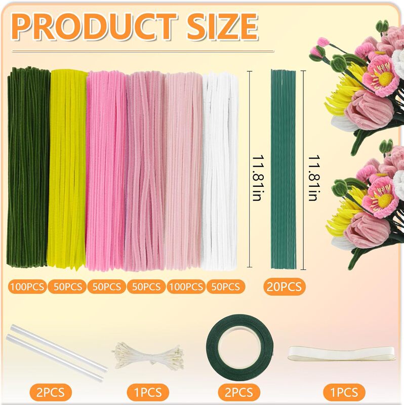 Cross-Border Variety of Tulip Chenille Stems, 400 Pieces, for DIY Floral Crafting Kits
