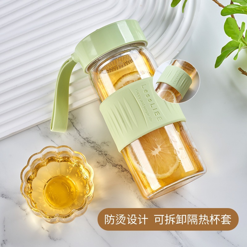 Taza de vidrio de alto silicio de silicio portátil aislante térmico anti-escaldado taza de mano inswind hogar oficina flor taza de té al por mayor