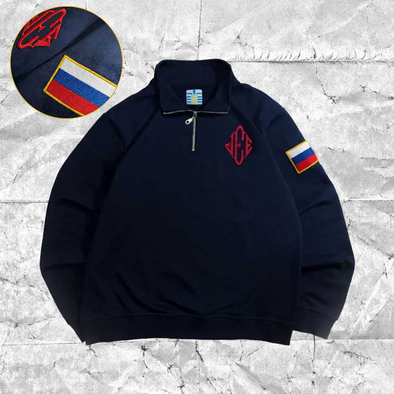 2026 New Cross-Border Embroidered Half-Zip Sweatshirt for Men and Women, Trendy Brand Loose Fit Stand Collar American Street Style Casual Jacket