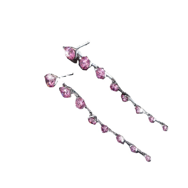 Xupe joyería flor de cerezo rosa con incrustaciones de circonio temperamento pendientes largos pendientes de borla pendientes de la muchacha de hadas pendientes de joyería al por mayor