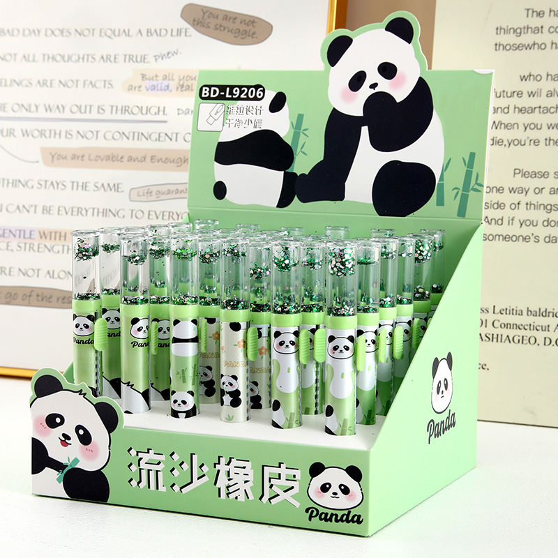 Pandas borradores de arena flotante borradores empujando y tirando borradores de arena flotante modelado creativo adorable estudiantes aprenden papelería