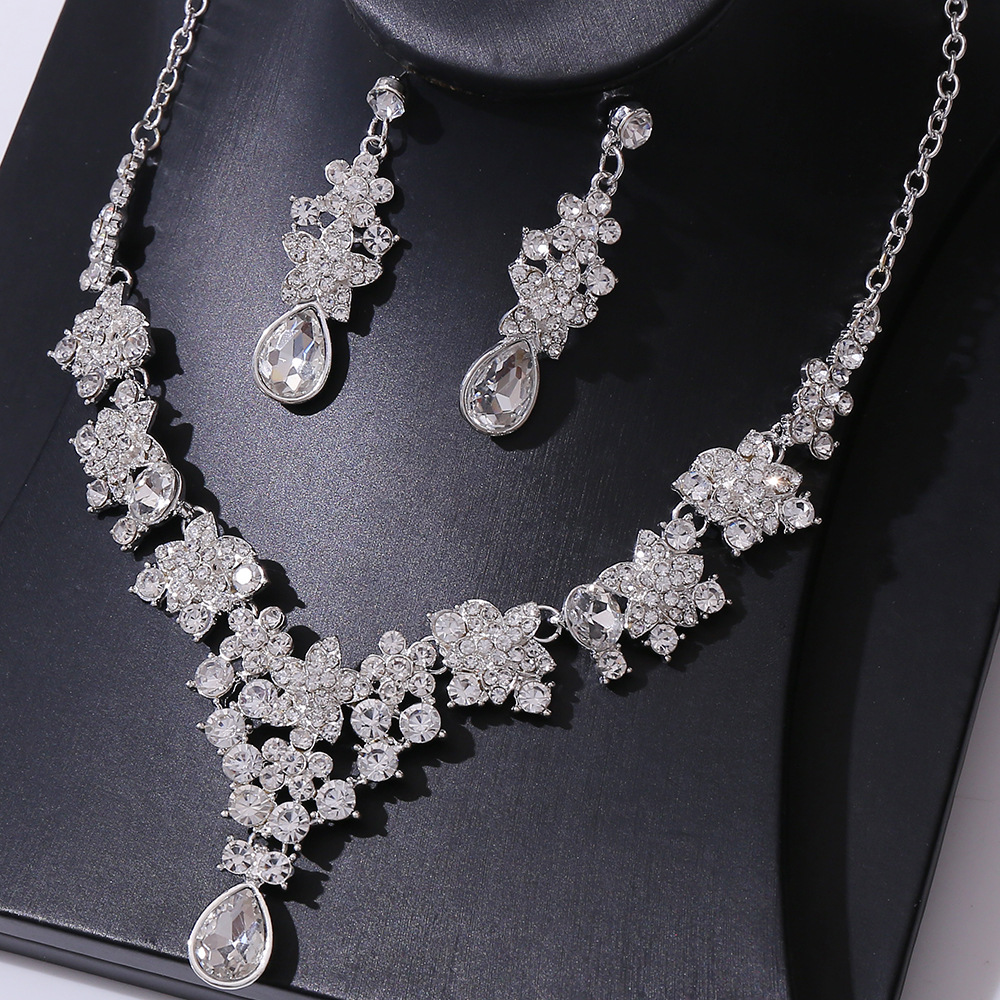 Bridal Water Droplets Flower Alloy Inlay Rhinestones Earrings Necklace display picture 1