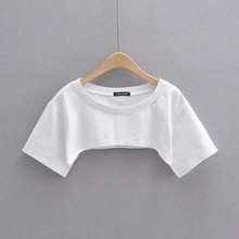 棉超短款T恤女夏季新款简约韩版宽松设计感小众罩衫辣妹短袖上衣