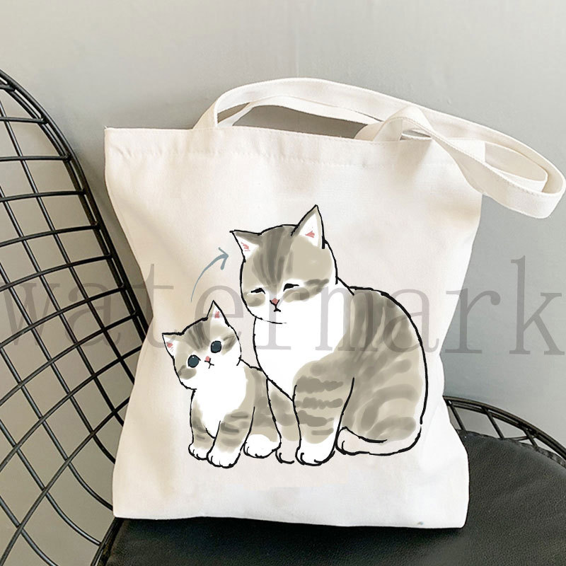 Japón lindo gato Kawaii gato impresión bolsa de lona Harajuku bolsa de hombro bolsa de moda estudiante bolsa de compras de mano