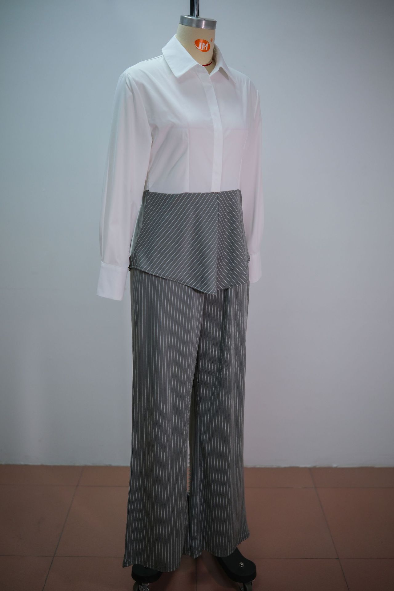 Women's Spring Casual Lapel Shirt And Wide Leg Pants Set Striped Patchwork Suit American Style In Stock_ecoleips.com