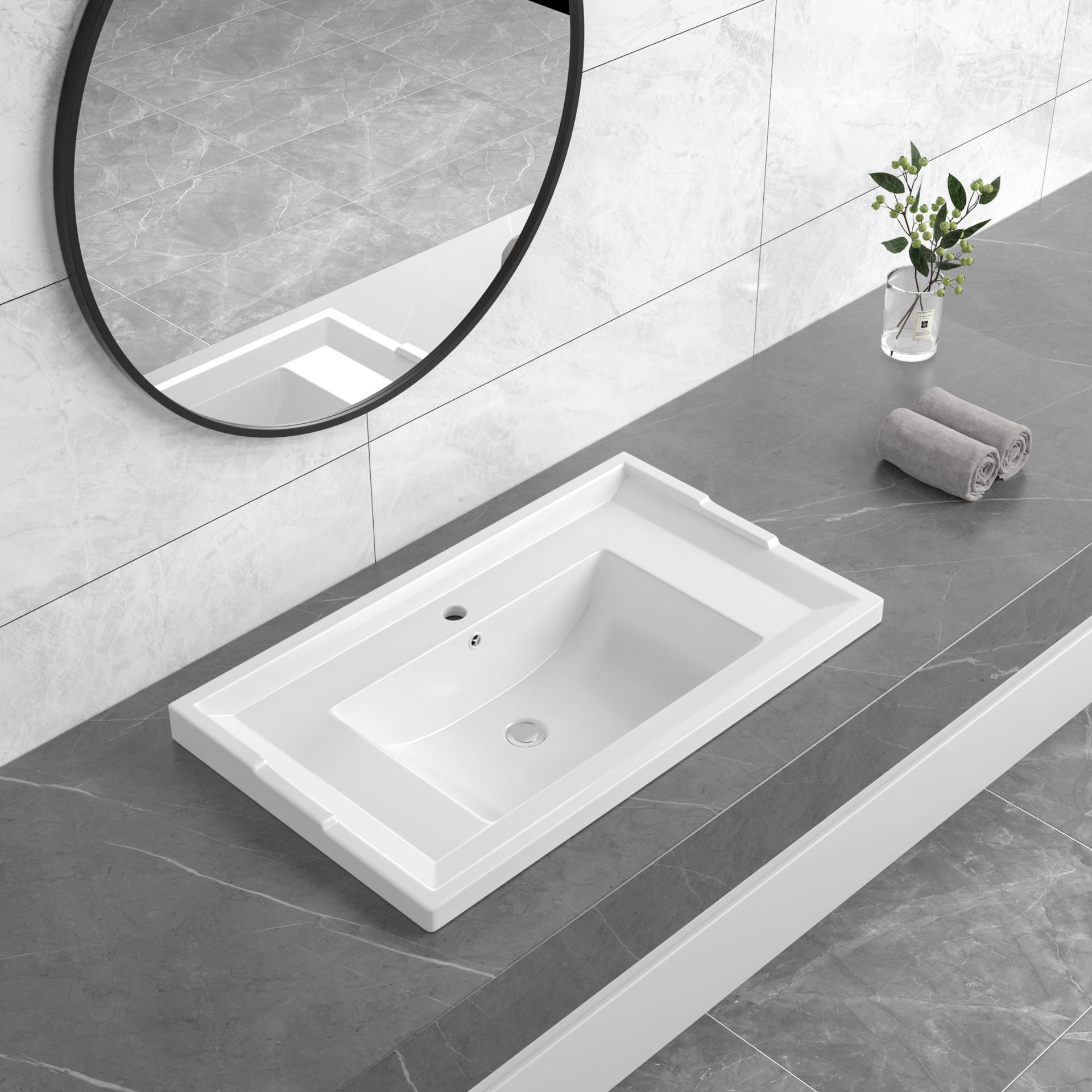 Export Nordic Style Trapezoidal Bathroom Cabinet with Integrated Ceramic Basin, Direct Sales from the Manufacturer