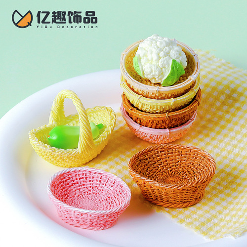 Creative simulation handmade bamboo basket and crate DIY decorative hanging accessories miniature fruits and vegetables basket small decor item