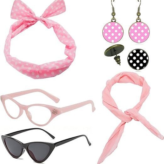 Cosplay de fiesta de la era europea y americana, ropa retro de la década de 1950, aretes de lunares, aretes, diadema, accesorios