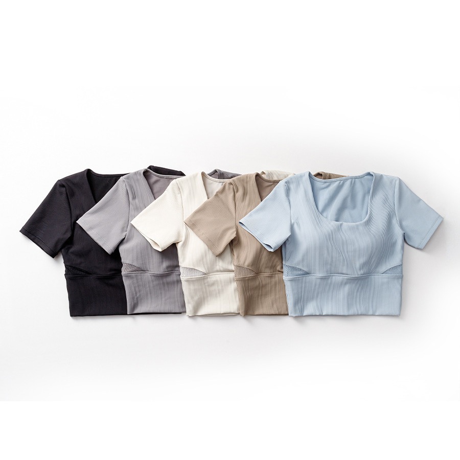 in stock Wholesale Yoga Clothes with Chest Mat Women's Short Sleeve Top Tight Sports Running Morning Run Pilates Fitness T-shirt