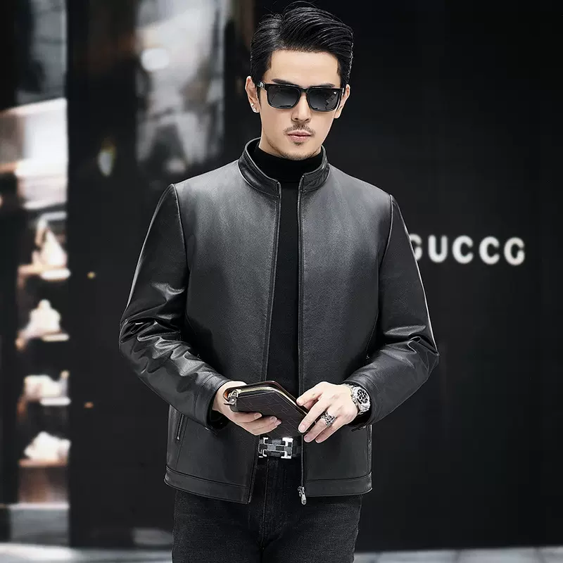 海宁真皮秋冬男装立领小牛皮夹克上班休闲商务时尚男士皮外套春秋