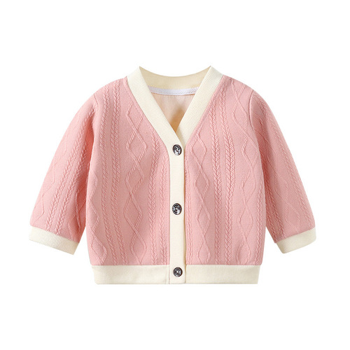 Children's Knitwear  Spring and Autumn V-Neck Cardigan Outerwear for Boys and Girls, Baby Long-Sleeved Top for Toddlers