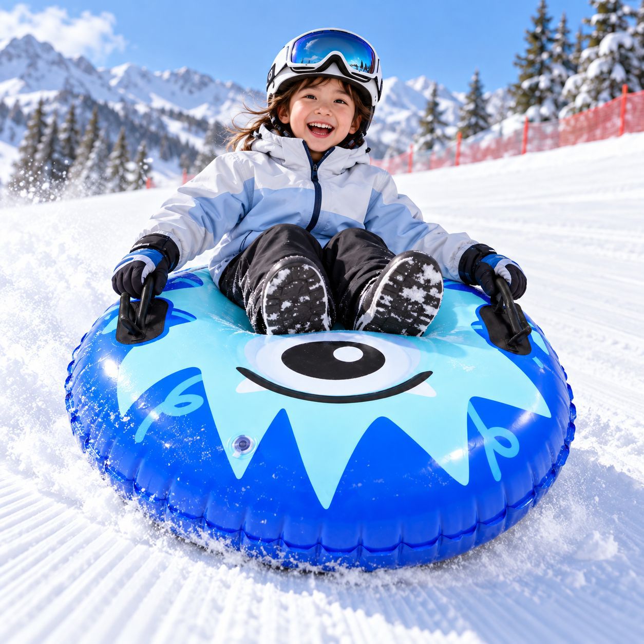 Cartoon One-Eyed Monster Inflatable Snow Ring PVC Ski Ring Medium and Large Size Ski Ring Foldable Portable Skiing Supplies