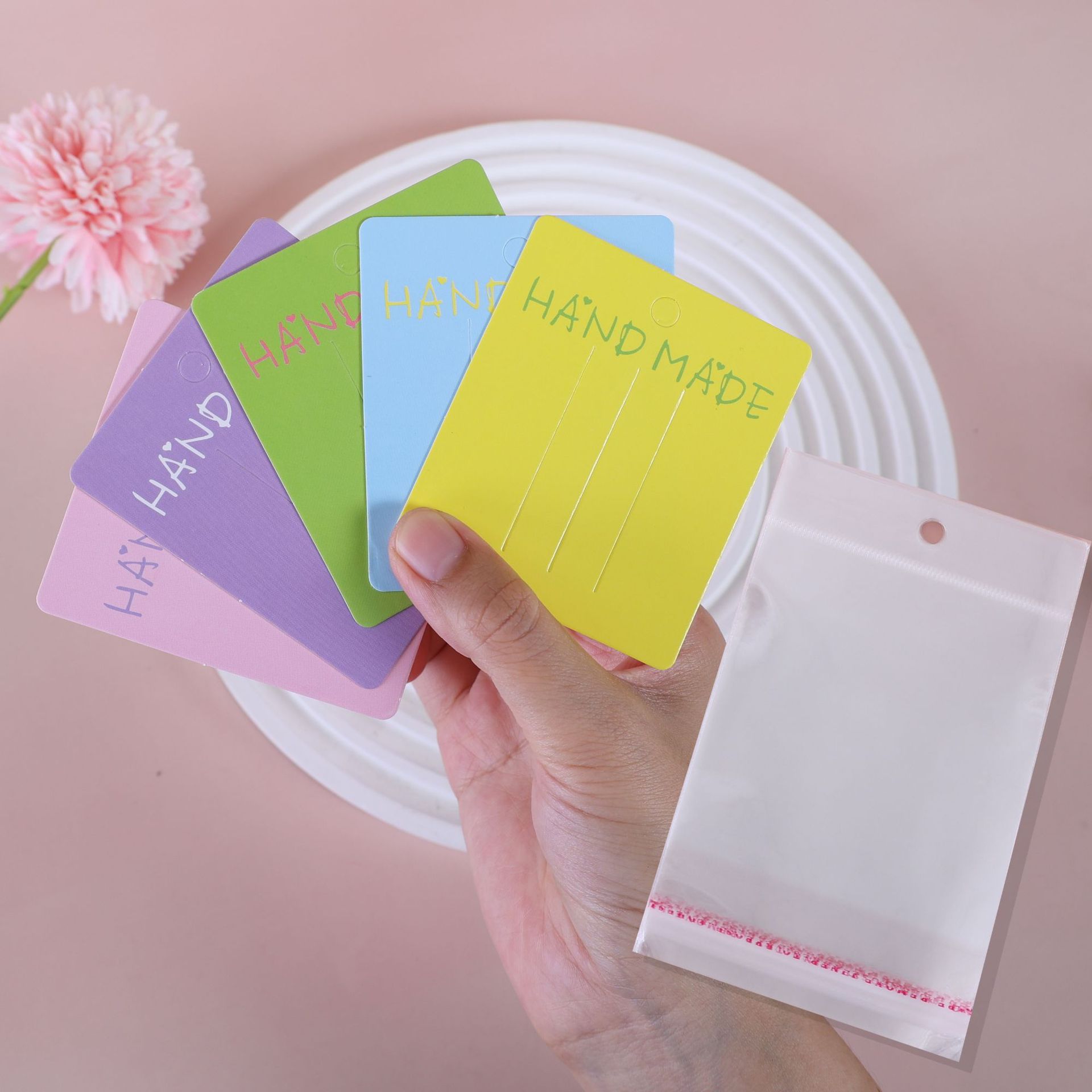 Nuevo color 7.5x6.5 clip de cabello 2 tarjetas de papel accesorios de joyería DIY para niños tarjetas de joyería de cabello bolsas OPP