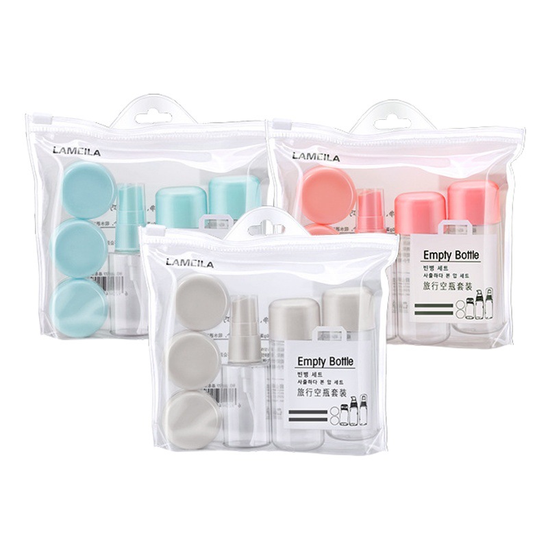 Set de Botellas de Viaje para Cosméticos Lamela, Set de 8 Piezas, Botella de Spray, Caja para Crema, Barra con Bolsa de Almacenamiento LA1077, Cuidadosamente Seleccionado