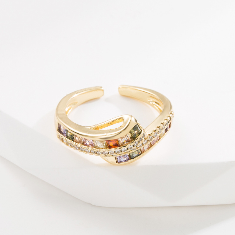 Fashion Colorful Copper Open Ring Inlay Zircon Copper Rings