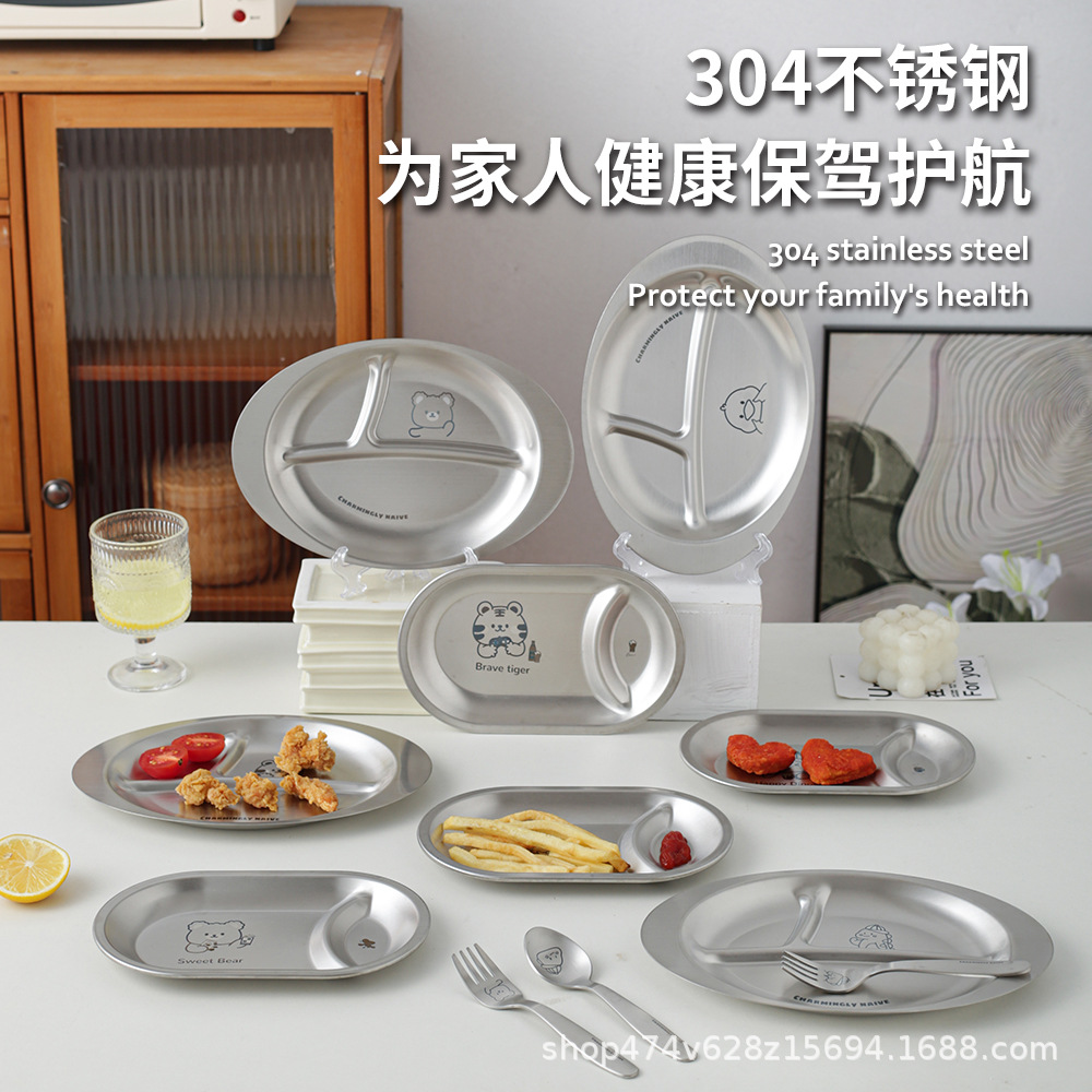 Cartoon children's dinner plate stainless steel for supplementary…