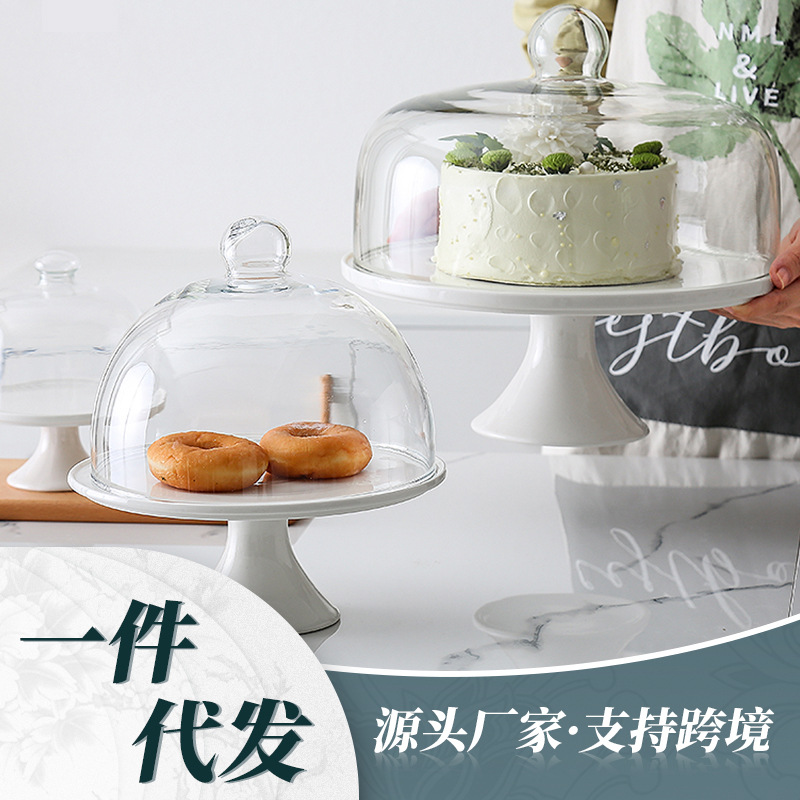 INS nórdico ligero estilo de lujo estilo simple Placa de postre de boda bandeja de pastel de pierna alta Mesa de postre Placa de pastel de cerámica