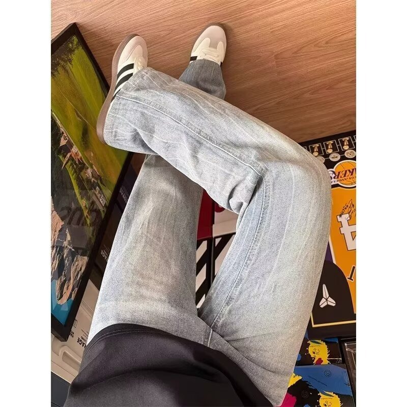 Pantalones Mezclilla Anchos Rectos Unisex de Mezclilla, Efecto Lavado para Uso Diario