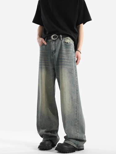 Vintage American Washed Droopy Cleanfit Men's Streetwear Loose Straight Leg Wide Pants