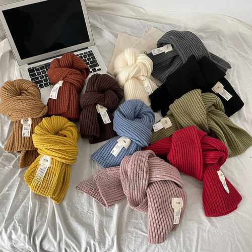 Designer Egg Style Indie Macaron Candy Pure Color Cross Knitted Wool Scarf with Fashionable Instagram Trend