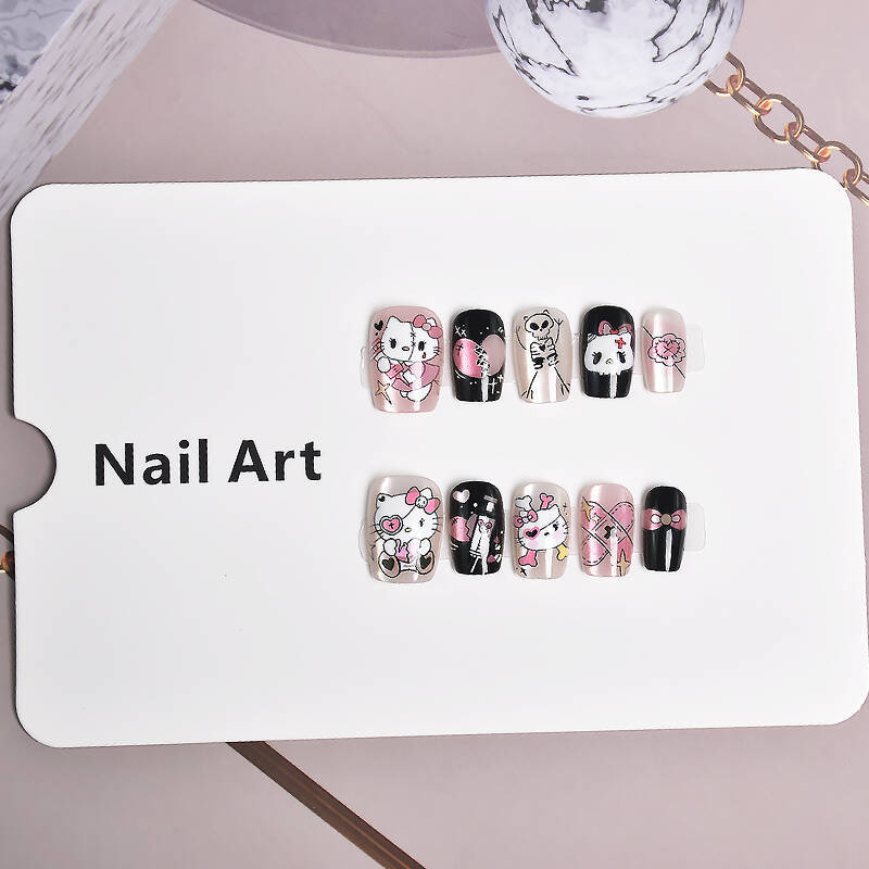 10 piezas de blindaje producto terminado ojo de gato usar uñas lindas dibujos animados para niños piezas de manicure desmontables prefabricadas cortas